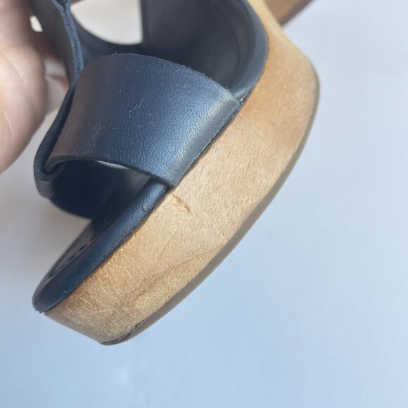 A.P.C. Navy Platform Sandals with Wood Block Heels - Picture 14 of 16